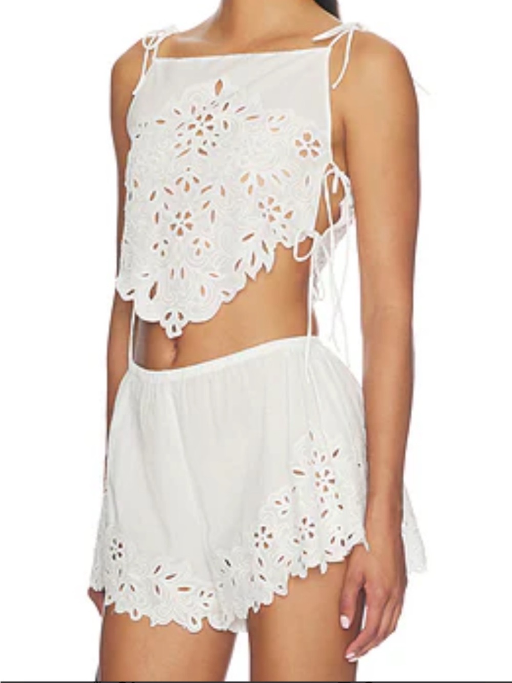 White Embroidered Lace Two-Piece Romper Set sample